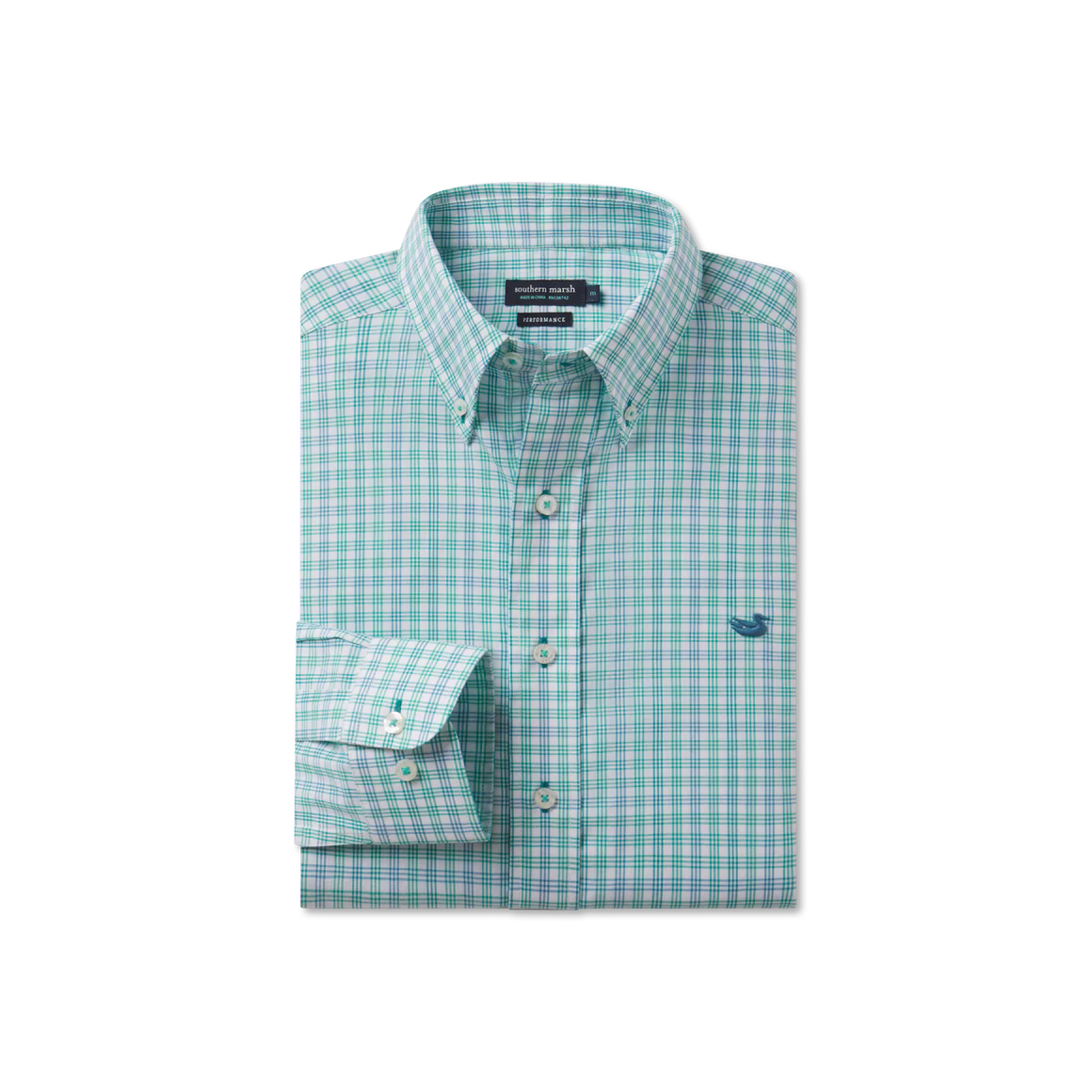 Odessa Performance Dress Shirt in Green & Teal by Southern Marsh