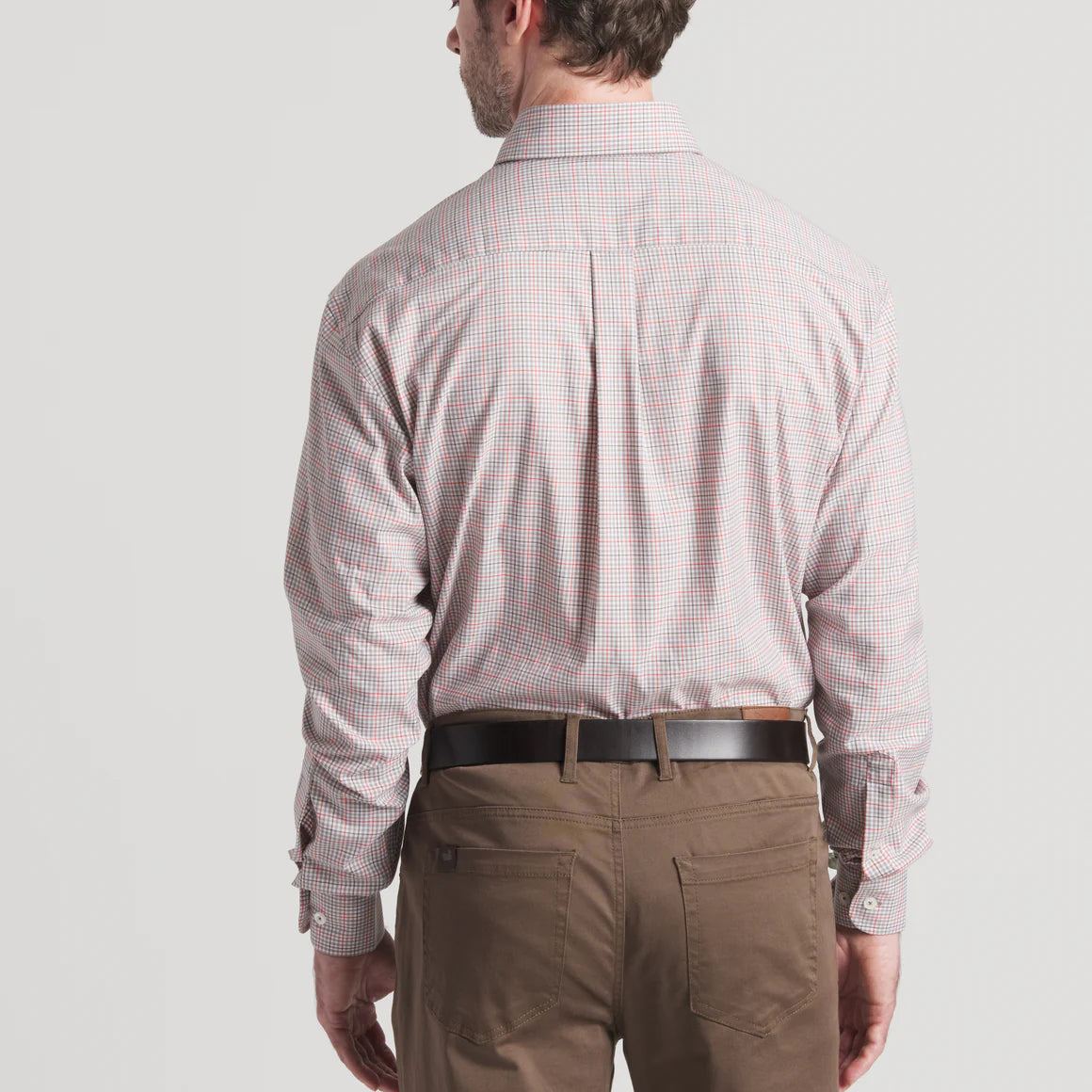 Dyer Performance Gingham Dress Shirt in Burnt Taupe and Dark Olive