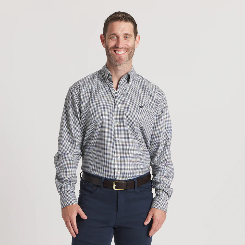 Dyer Performance Gingham Dress Shirt in Navy & Dark Green