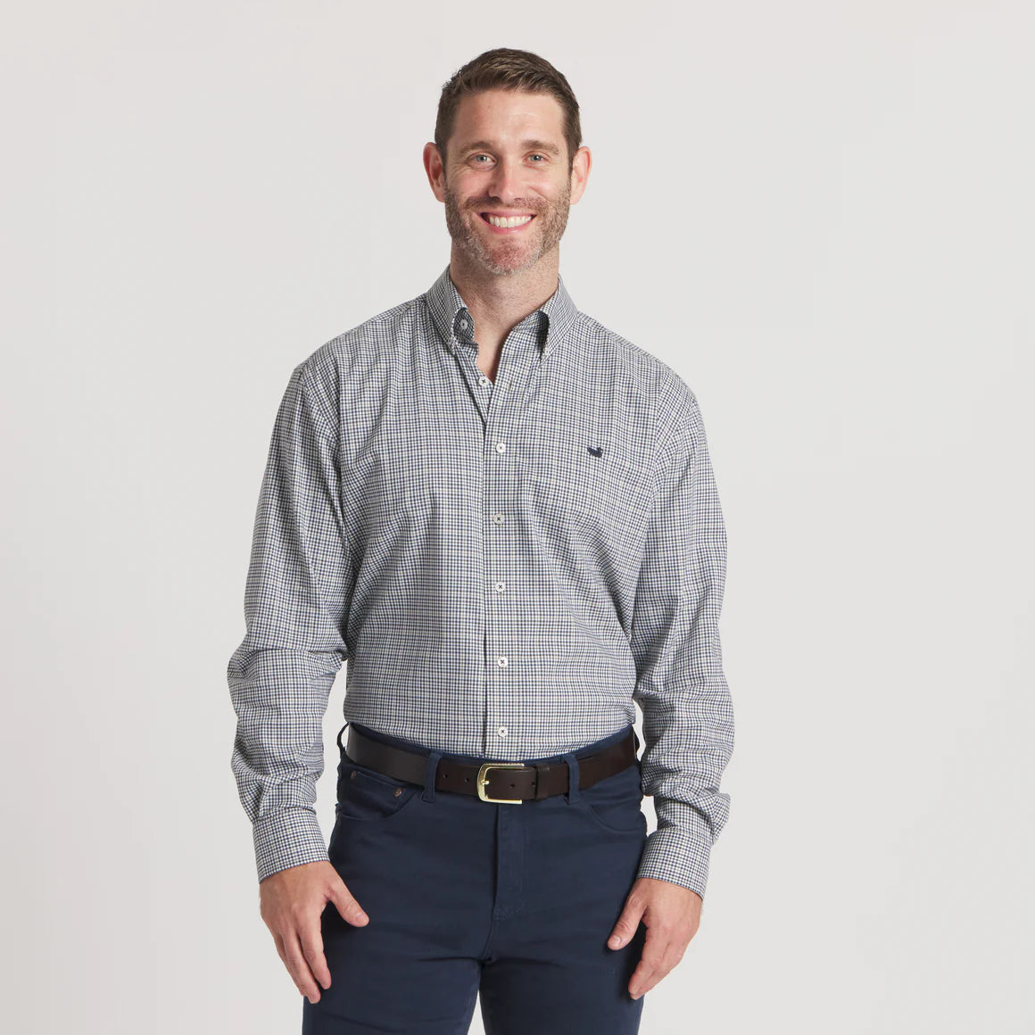 Dyer Performance Gingham Dress Shirt in Navy & Dark Green