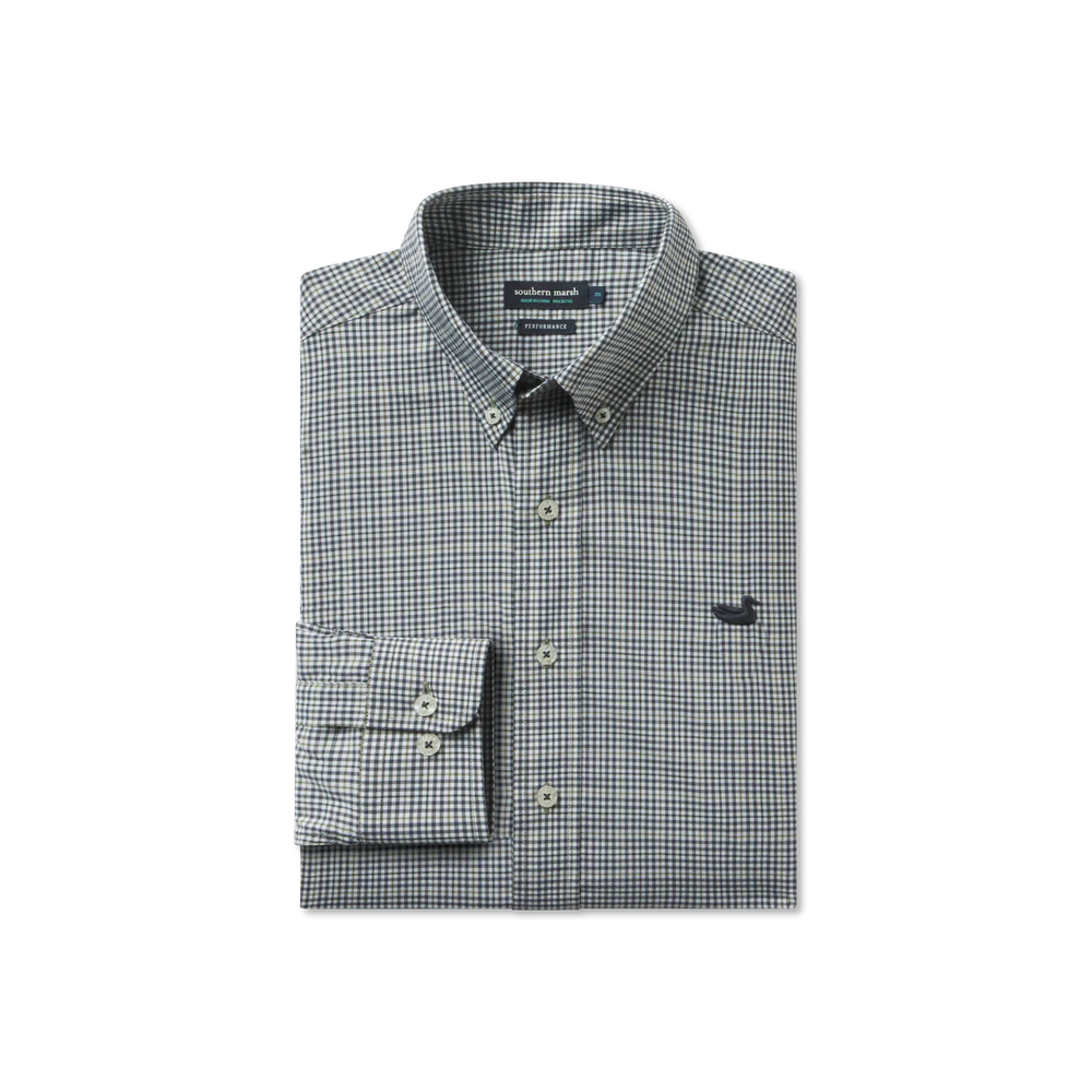 Dyer Performance Gingham Dress Shirt in Navy & Dark Green