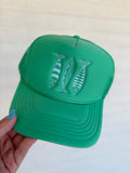 Cactus Green Trucker Hat with Light Blue Sardines light green sage green costal cowgirl aesthetic fishing rope hat womens