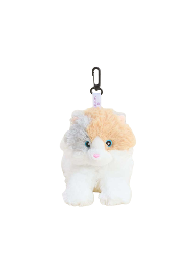 A fluffy cat-shaped plush keychain or bag charm.