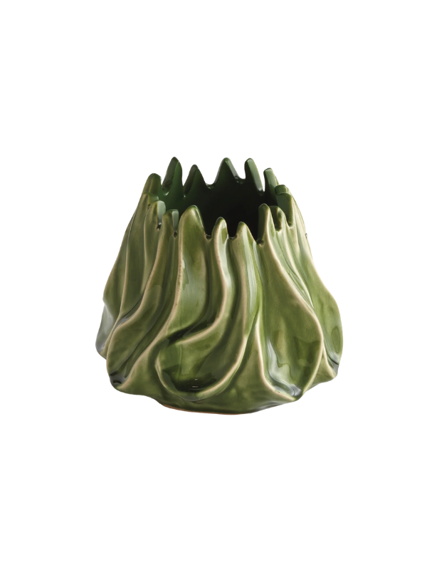 Green ceramic vase with luster effect