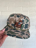 Camoflauge camo rope hat with retriever duck on front five panel low country