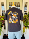 raccoon at fire black pocket tee