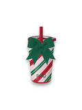 red and green striped with a green bow sippy cup