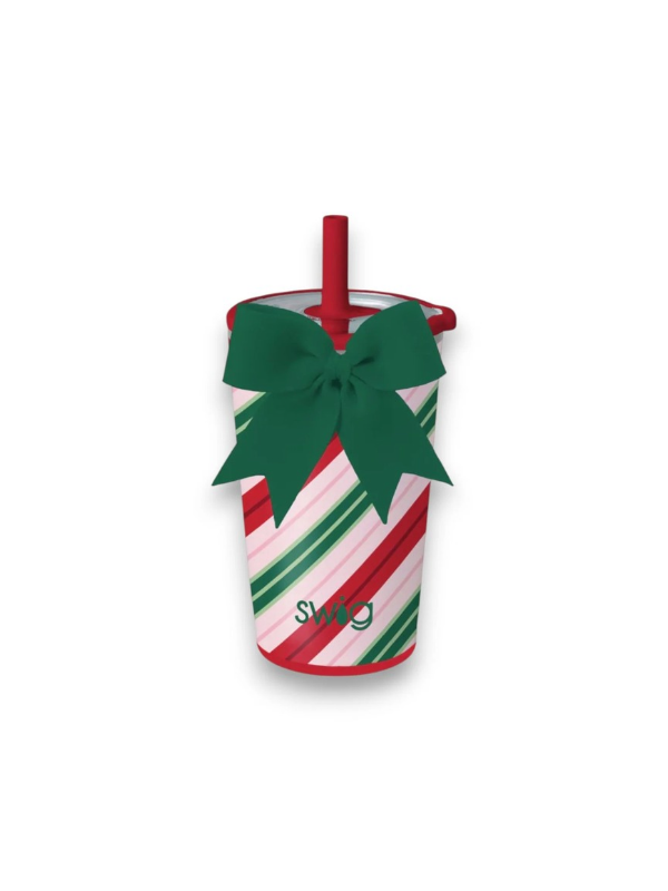red and green striped with a green bow sippy cup