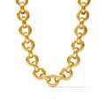 An elegant necklace of lightly hammered golden links featuring a splendid pierced design on the inside and finished with a toggle.