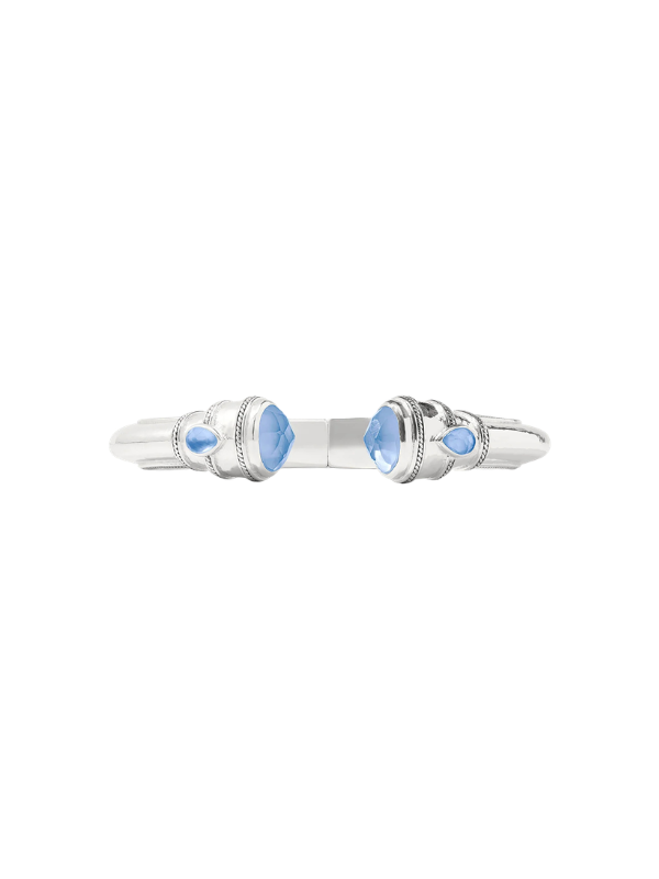 silver hinged cuff with blue stones