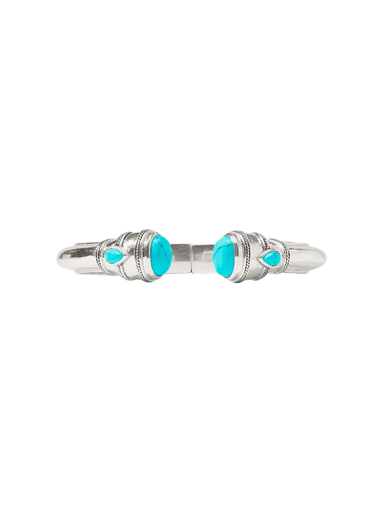 silver hinged cuff with turquoise stones