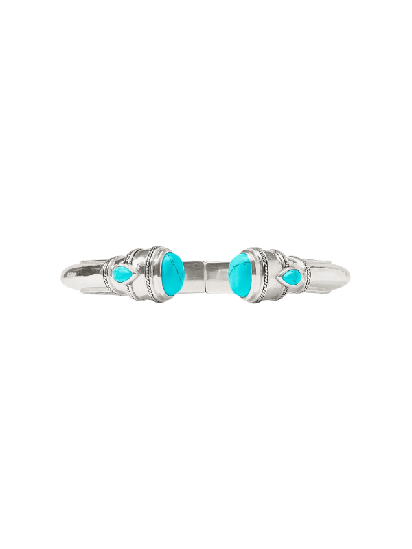 silver hinged cuff with turquoise stones