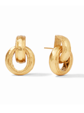 Gold hoop earrings on a white background