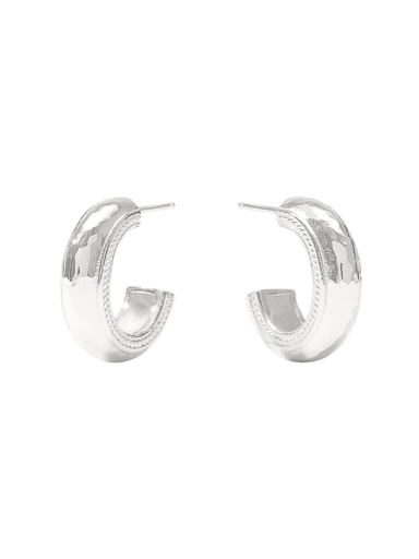thick silver hammered hoops