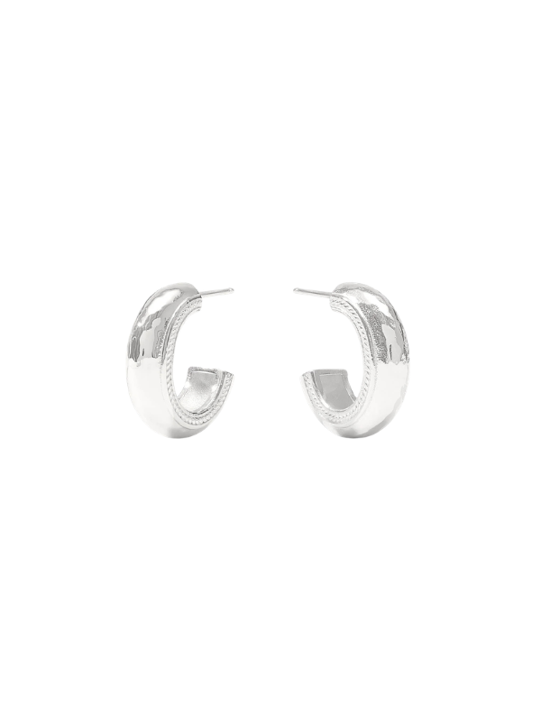thick silver hammered hoops