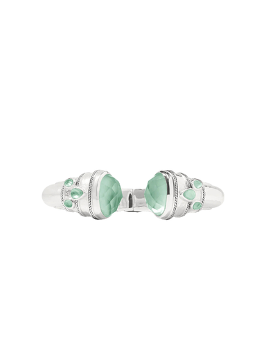 silver hinged cuff with green stones