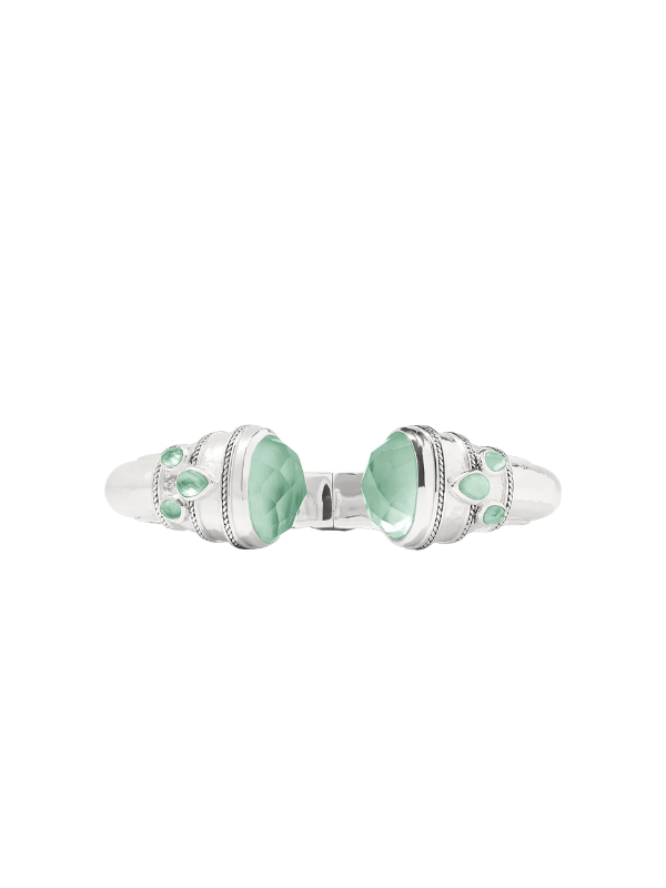 silver hinged cuff with green stones