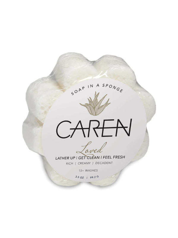 Caren Loved Soap in a Sponge gift soap shower flower scrub exfoliating 