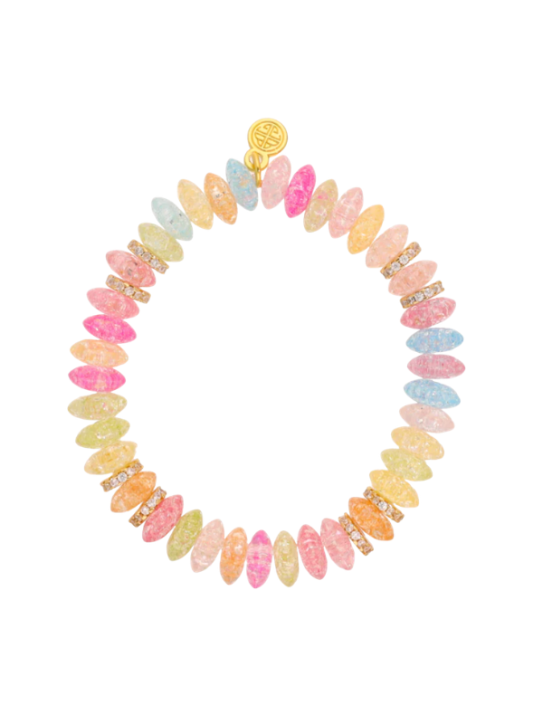 Colorful bracelet with multicolored beads on a white background