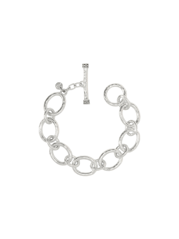 Silver hammered link toggle bracelet