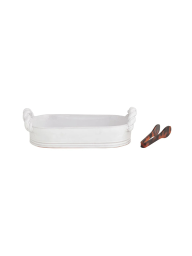 Ceramic Handle Bread Bowl with tongs