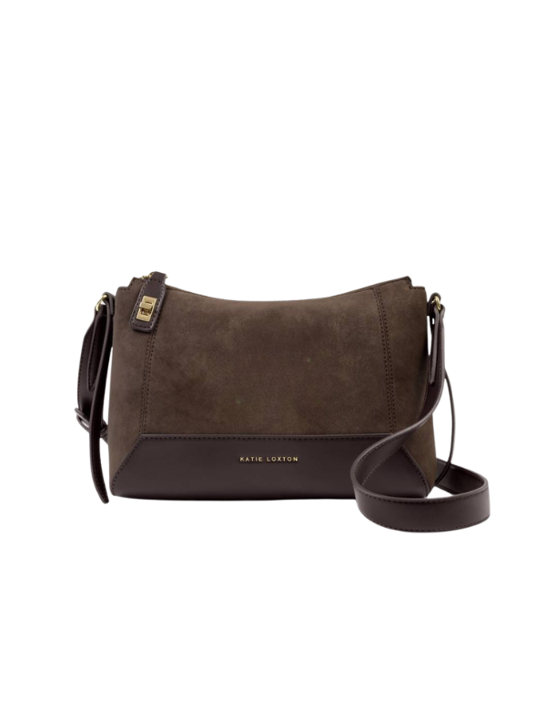 Charlbury Suedette Crossbody Bag in Bitter Chocolate and chocolate By Katie Loxton
