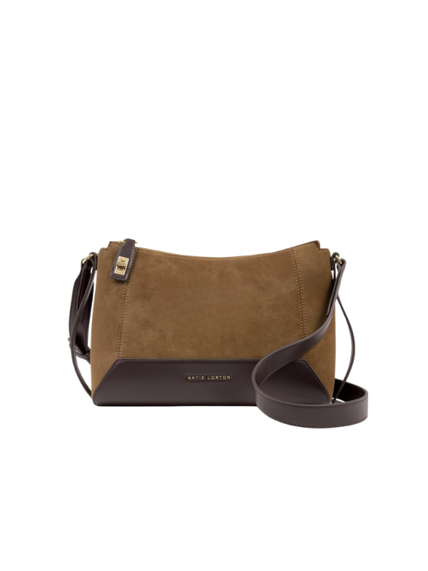 Charlbury Suedette Crossbody Bag in Caramel and Bitter Chocolate By Katie Loxton