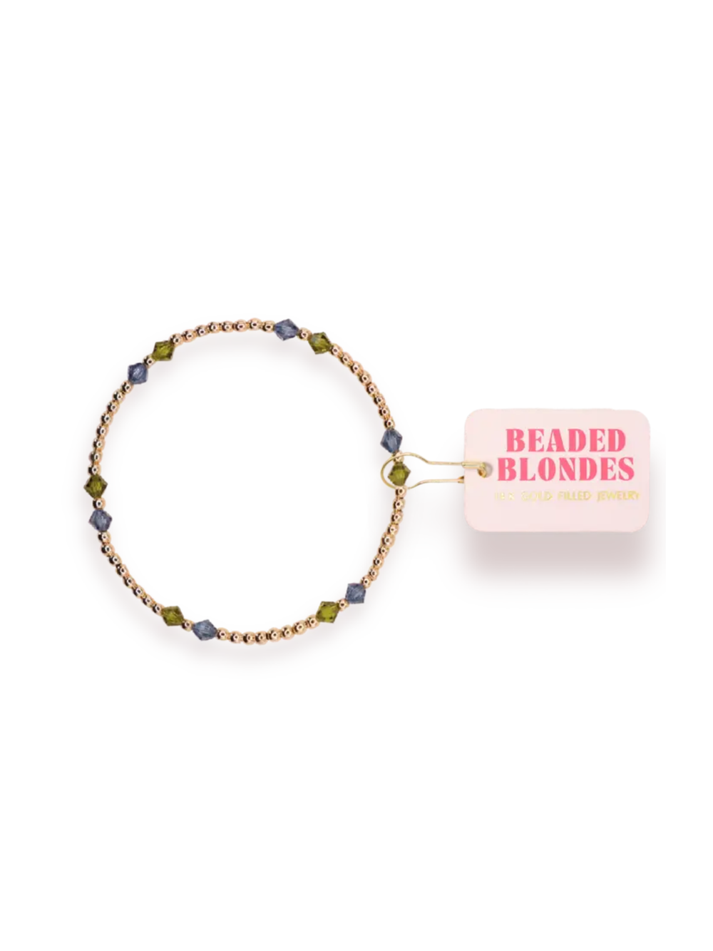 Blue, green and gold beaded bracelet 