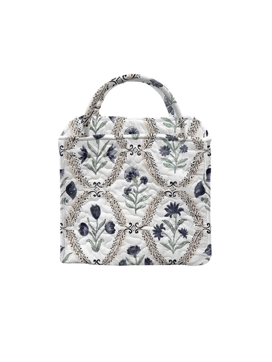 White and navy floral patterned handbag 
