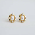 Pearl and Zirconia Drop Stud Earrings Gold detail