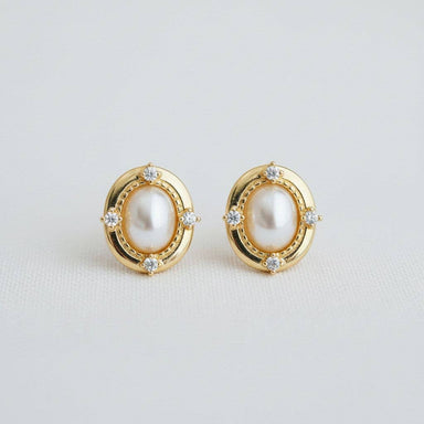Pearl and Zirconia Drop Stud Earrings Gold detail