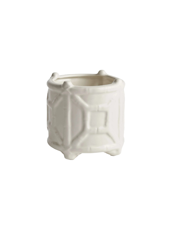 white small Chinoiserie Round Cachepot with bamboo detail 