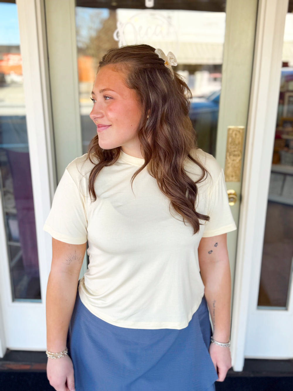 Yellow athletic Chloe performance tee by southern marsh for play and lounge 