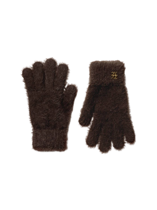Fuzzy Chocolate Soft Knitted Gloves In Gift Box By Katie Loxton
