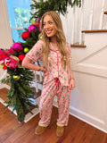 pink wonderland pj set with bows, trees and toys 