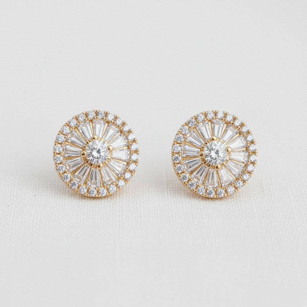 Circular gemstone stud earrings gold