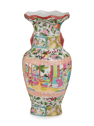Decorative vase with colorful floral ans design on a white background