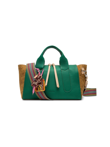 green leather tote bag