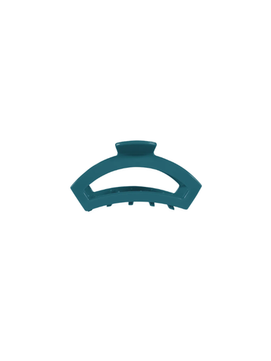 A tiny single teal open hair claw clip by teleties