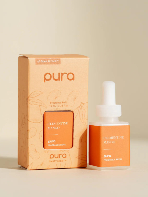 Pura scent with notes of orange, clementine, mango, pineapple, stone fruits, praline, vanilla, and musk