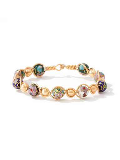 Gold wire bracelet with colorful stones 