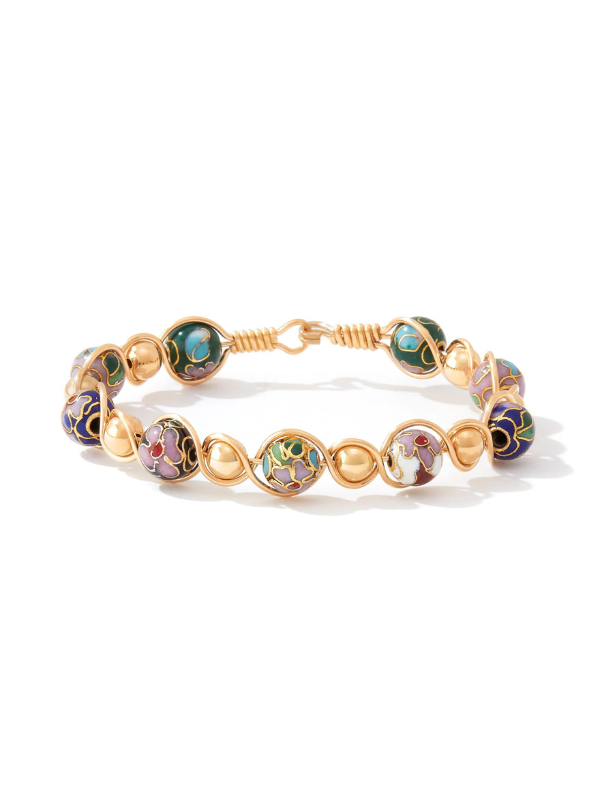 Gold wire bracelet with colorful stones 