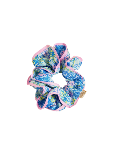 pink, blue green sea pattern hair scrunchie