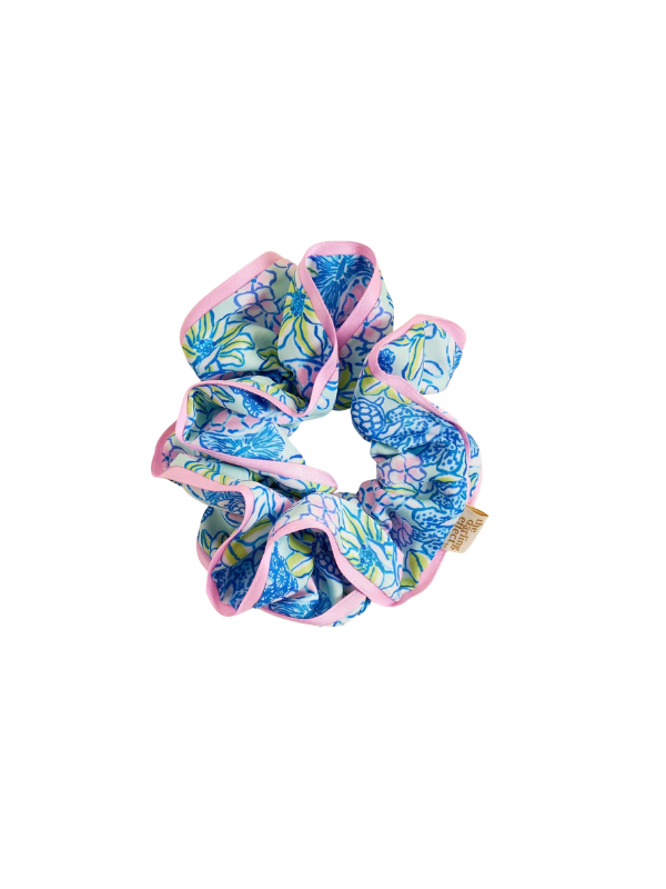 pink, blue green sea pattern hair scrunchie