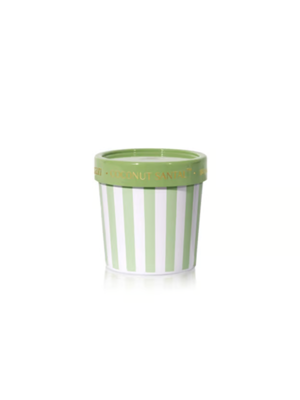 Green and White Striped Candle Coconut Santal
