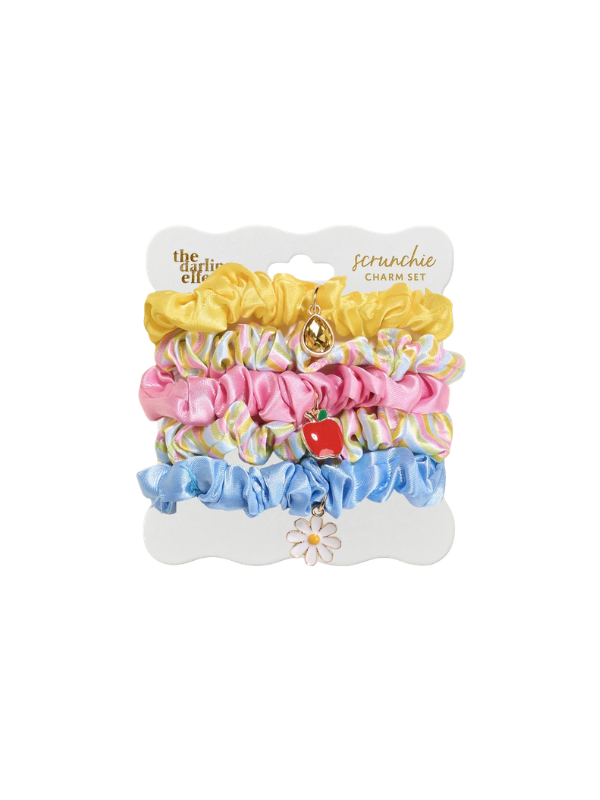 set of 5 charm scrunchies colorful
