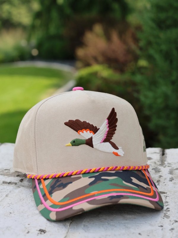 camo bill with mallard on the suede hat 