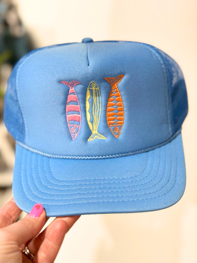 Cool Blue Sardine Trucker Hat colorful fish