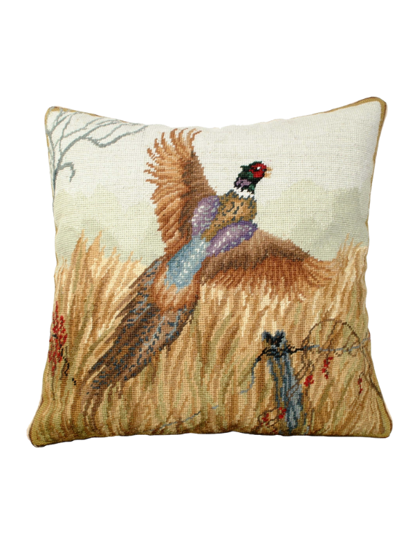 Pheasant in Flight Needle Point Pillow