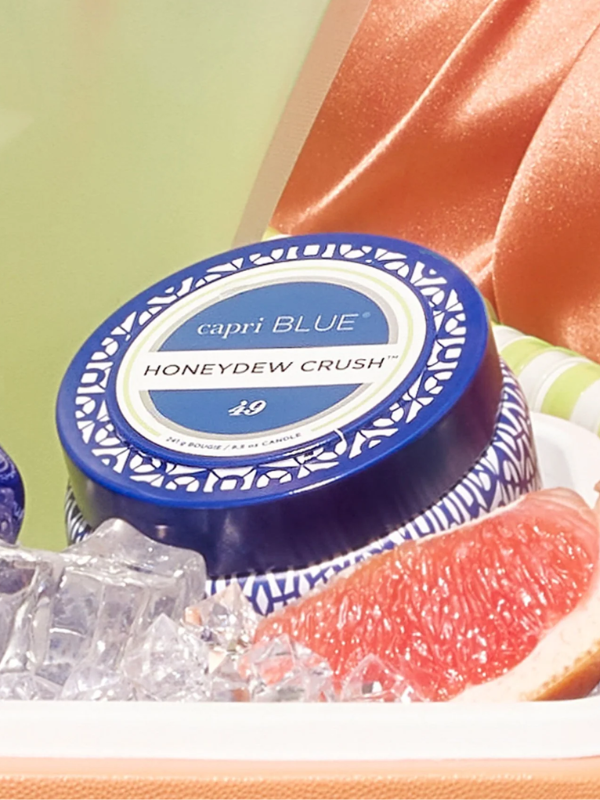 Honeydew Crush Blue Printed Travel Tin Candle